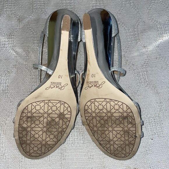 Jewel Badgley Mischka Women’s Wedge Heels Sz 10 M Silver Shimmer Going Out Party - Picture 6 of 12